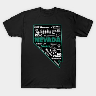 Sparks Nevada Map Las Vegas Winnemucca Reno Elko Ely Carson City Boulder City Henderson Laughkin T-Shirt